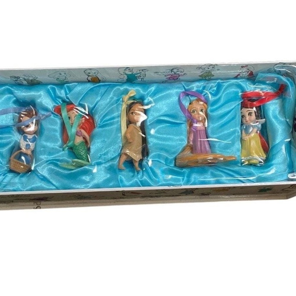 Disney Animators Collection Ornament Set 5 Belle Ariel Rapunzel Snow White New